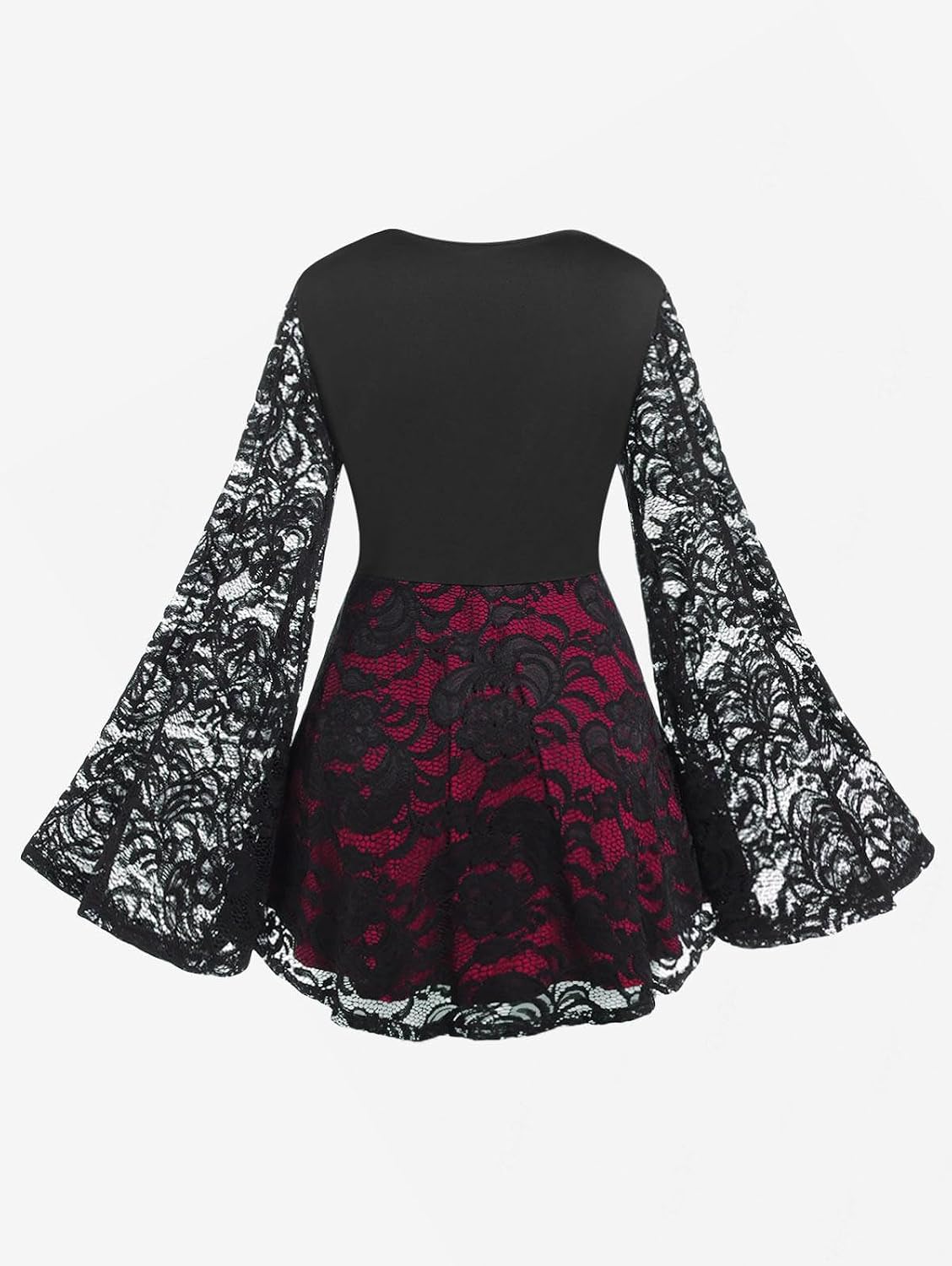 ROSE GAL Women Plus Size Lace-up Gothic Witch Halloween Costume Bell Sleeves T-Shirt