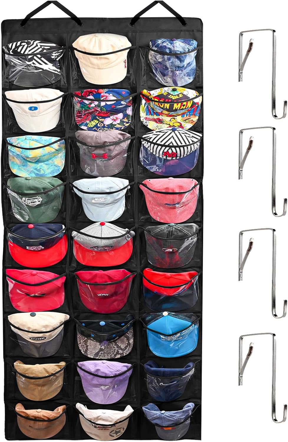 Over-the-Door Baseball Cap Organizer with 27 Pockets