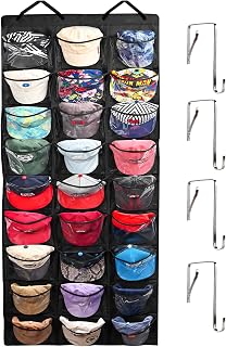Hat Rack Hat Organizer for Baseball Caps, 27 Deep Pockets Hat Holder Over the Door Cap Organizer with 4 Hooks and 2 Ribbons for Wall Hanging, Ball Cap Storage Hat Display Hangers -Black, 1 Pcs