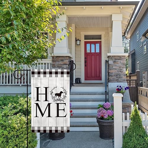 Miniatura 3 de MALIHONG Bandera de jardín para el hogar, silueta de perro, Chow Chow, búfalo, a cuadros, primavera y verano, para decoración del hogar, 12.5 x 18