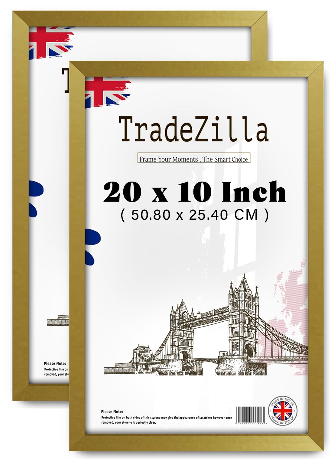 TradeZilla pack of 2 Modern 508 x 254 mm Gold Photo/Poster Frame Shatter-Resistant Perspex | Wall Decoration Photos Canvas Paintings Art Gallery (50.80 x 25.40 CM) [ Gold ]
