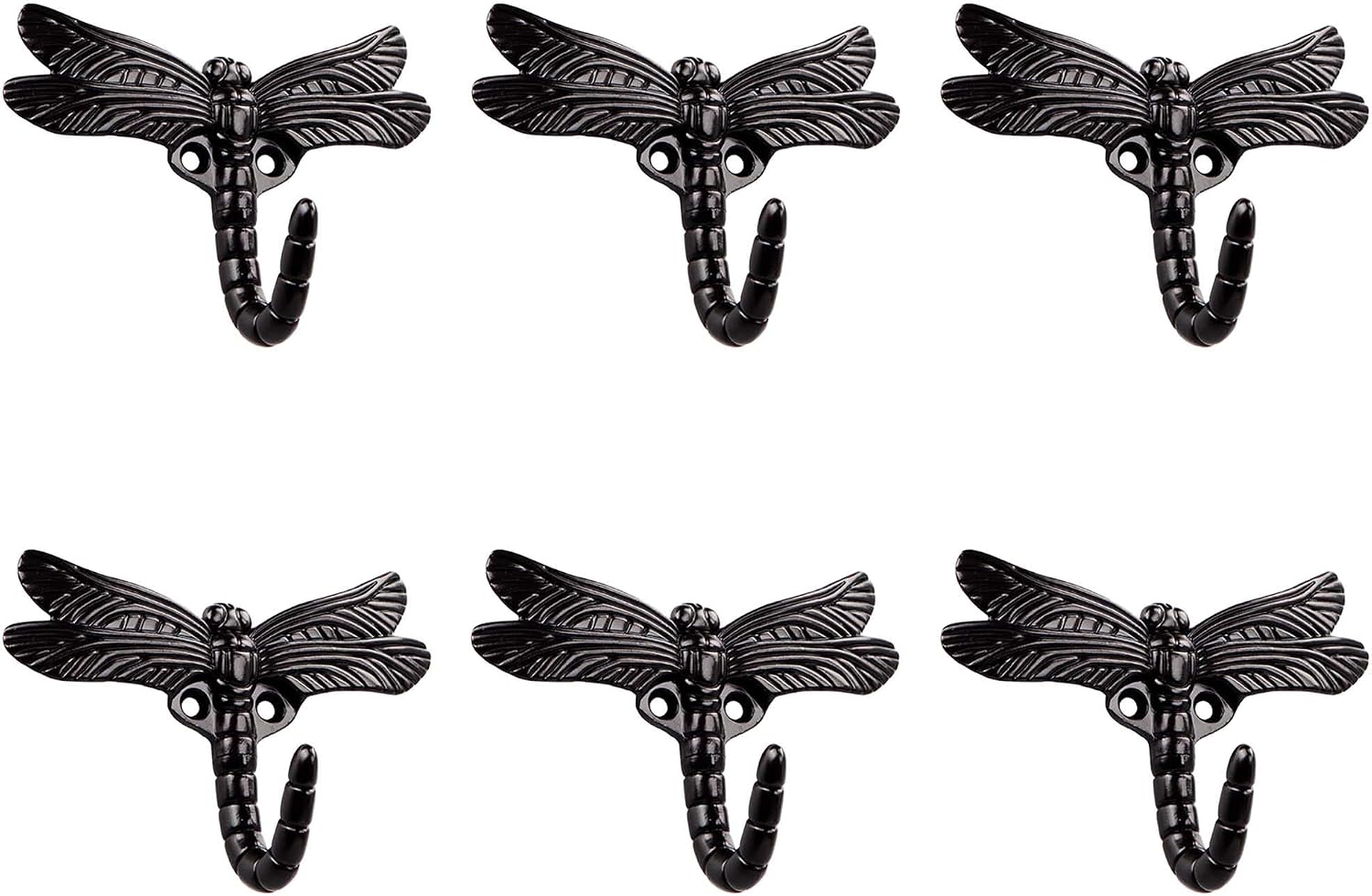 6PCS Dragonfly Hooks Creative Wall Mounted Coat Rack Hooks Vintage Decorative Home Hook for Hanging Coats, Keys, Backpack, Purse, Hat, Jewelry More (Black)