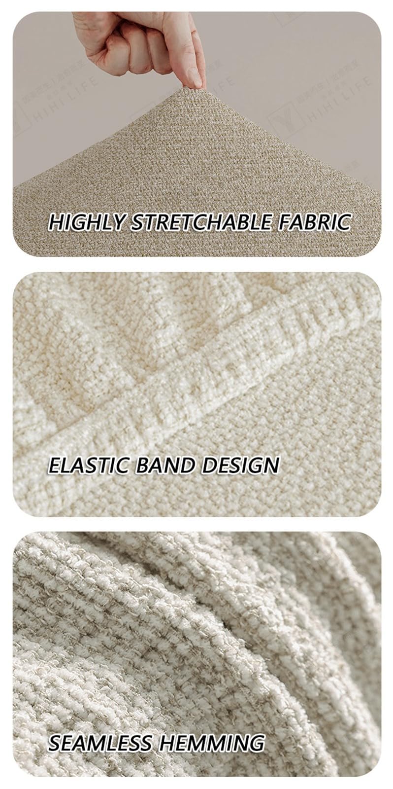 Set Elasticizzato di 1/2/4/6 Coprisedie con Schienale Curvo per Casa Ristorante Cucina Feste Banchetti (Set da 6 Beige Chiaro)