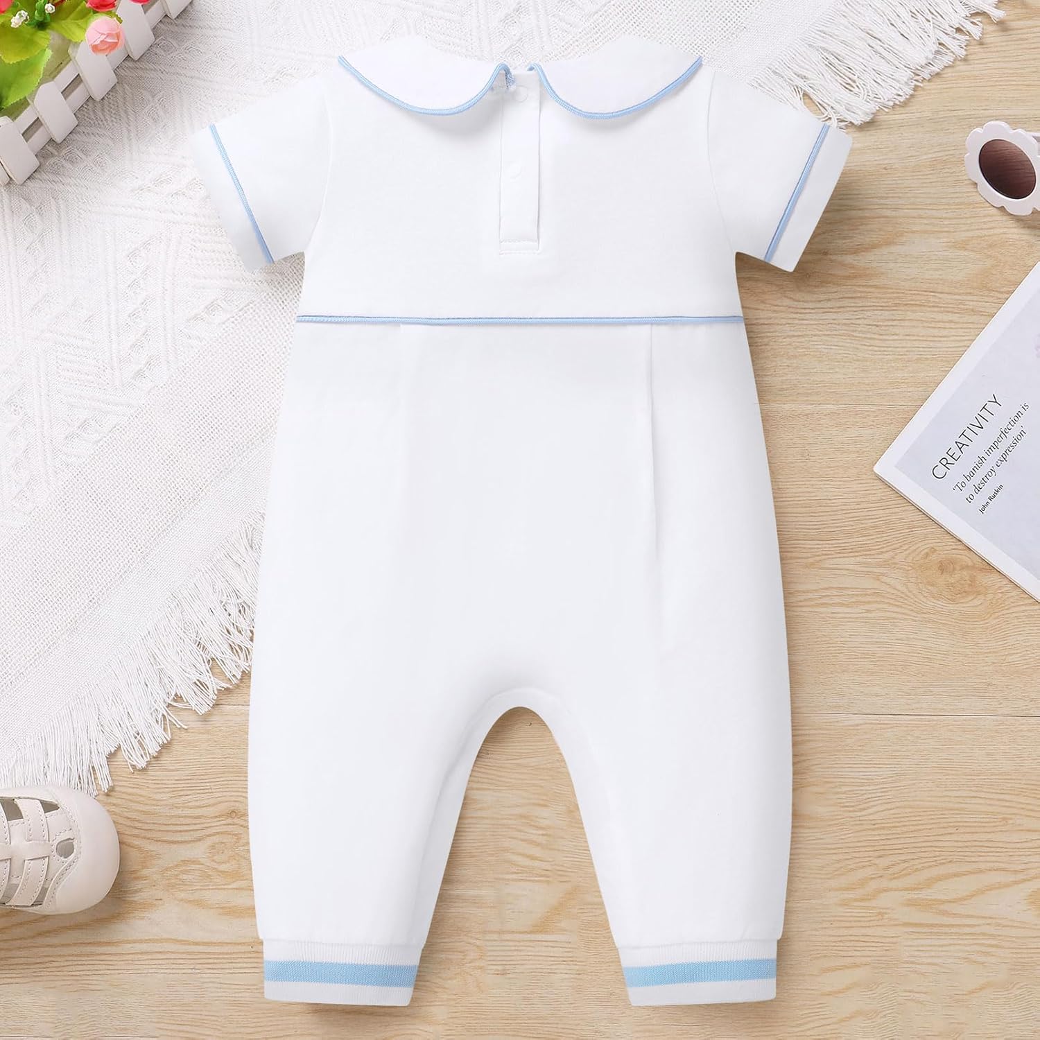 FYMNSI Newborn Baby Boys Baptism Outfits White Short Sleeve Romper Jumpsuit for Christening 1st Birthday Cake Smash Clothes - Image 4