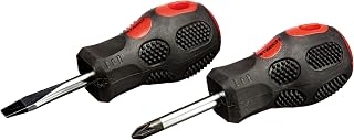 Amtech Stubby Screwdriver Set - Hand Tools for Home DIY, Durable CRV Tips, Comfortable Soft Grip, Easy to Use in Confined Spaces, Magnetic, Small and Portable, Flathead and POZI 2 (PZ2)