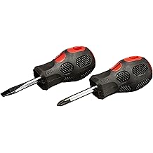 Amtech Stubby Screwdriver Set - Hand Tools for Home DIY, Durable CRV Tips, Comfortable Soft Grip, Easy to Use in Confined Spaces, Magnetic, Small and Portable, Flathead and POZI 2 PZ2