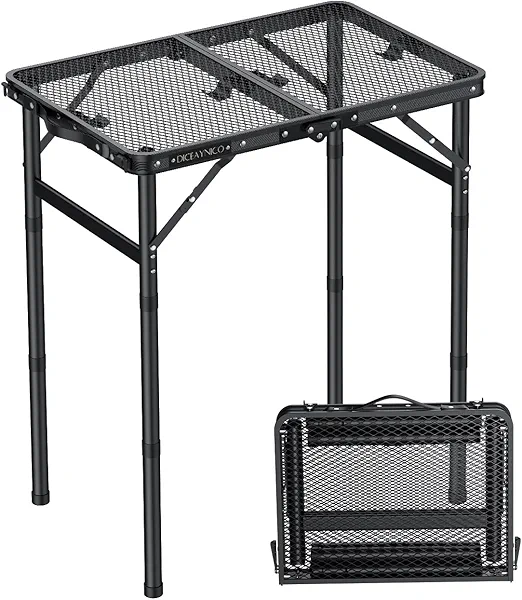 Diceaynico Folding Grill Table, 22" x 15" Picnic Table with 3 Adjustable Height Max 27.5", Mesh Desktop Aluminum Folding Table with Handle for Party, Dining, Garden, Patio, Market