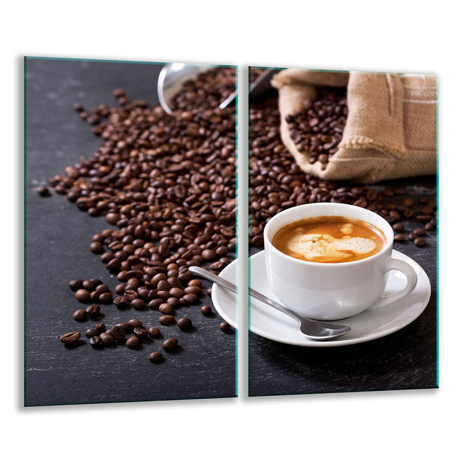 Herdabdeckplatte Aus Glas, 2-teilig, 60x52 Cm – Spritzschutz Für Ceran & Induktion, Motiv Kaffeebohnen