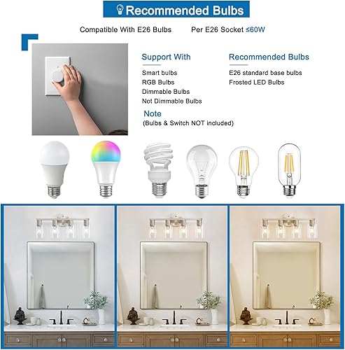 Miniatura 7 de Lámpara de tocador de baño de 4 luces, níquel cepillado, 4 luces, luces de tocador para espejo de maquillaje, accesorios de iluminación modernos con