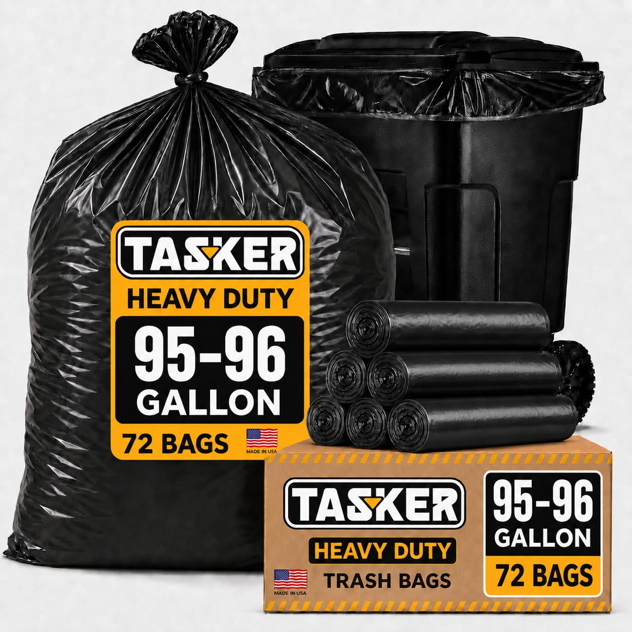 Bolsas de basura resistentes de 95 galones, paquete de 72 bolsas de basura extra grandes, bolsas de basura de 90 a 100 galones, bolsas de basura grandes de 96 galones (negro)