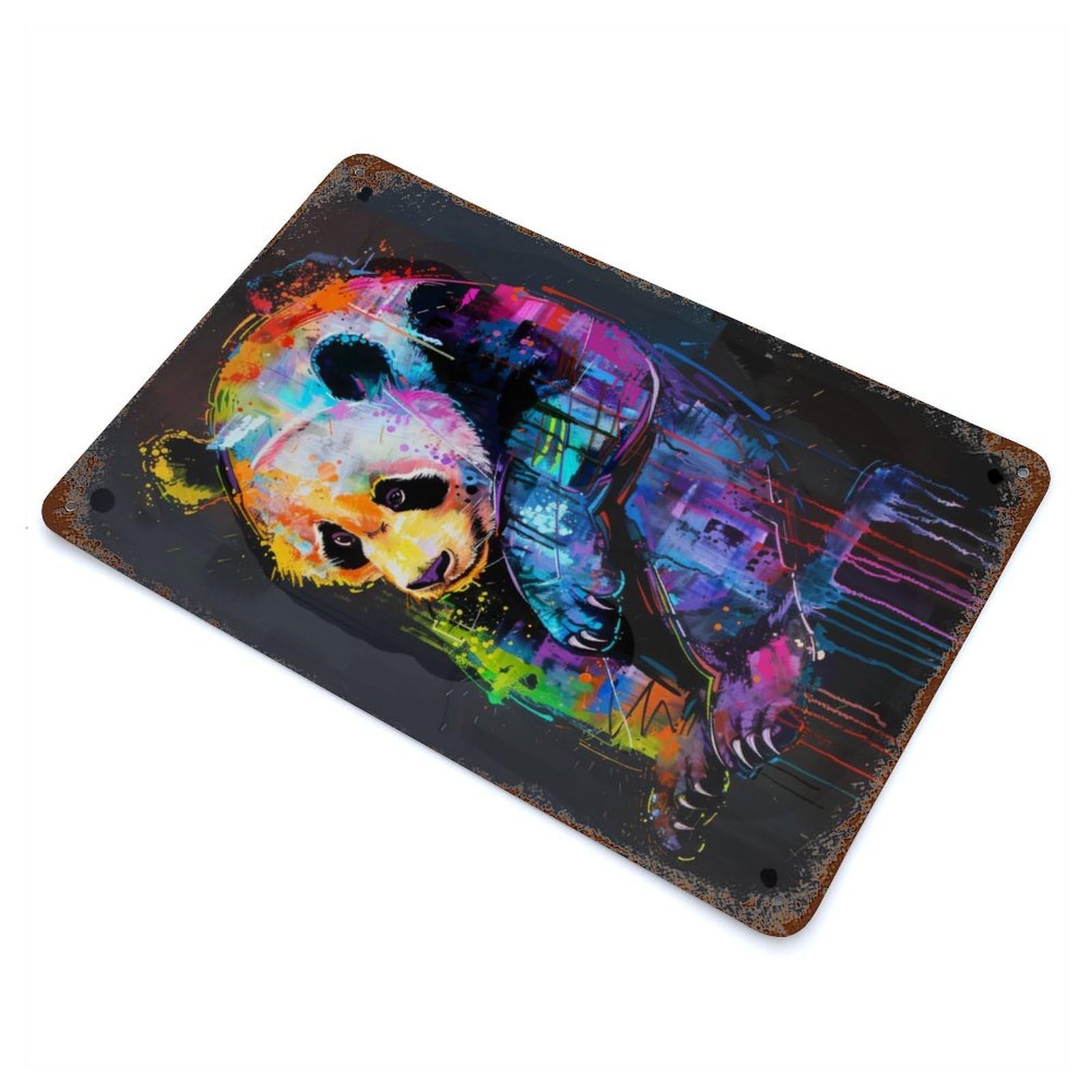 Panda Popart Painting Rust Effect Tin Sign 11.8"x7.9", Novelty Wall Decor for Garage, Pub Or Kitchen