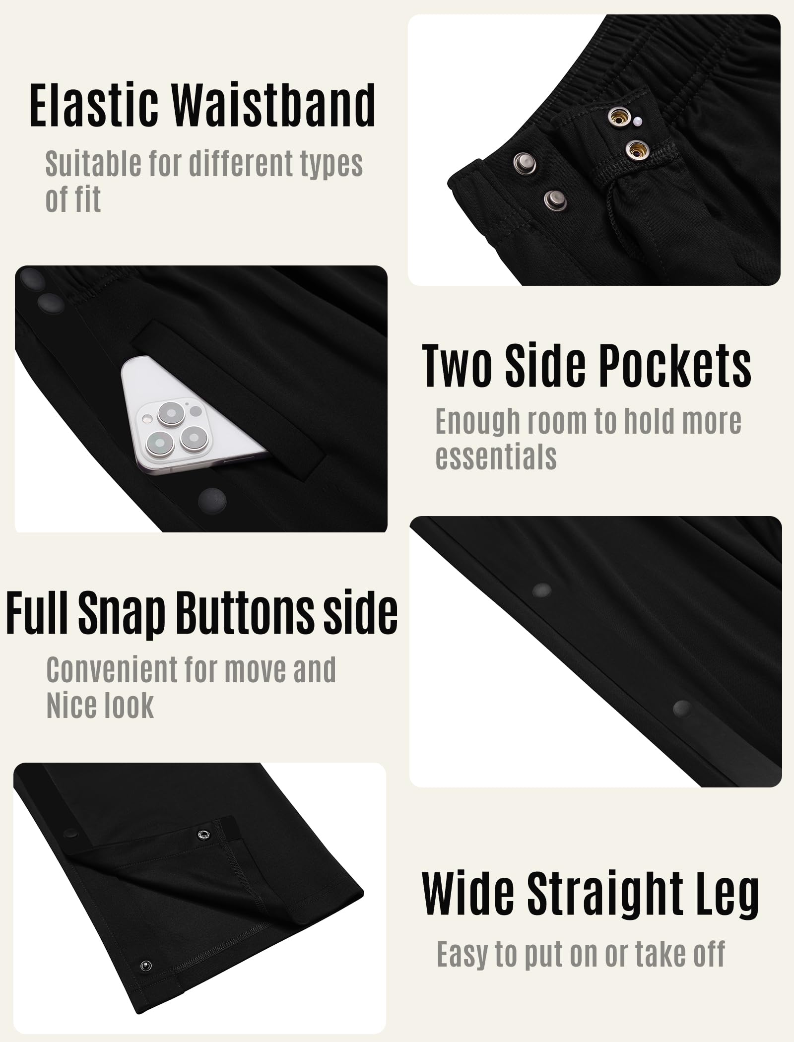Deyeek Pantalon de survêtement détachable pour femme avec poches latérales fendues et boutons-pression