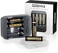 Vista 8 de Henreepow Baterías recargables de litio AA de 1.5 V, alta capacidad de 2600 mWh, batería recargable de iones de litio doble A, 1200 ciclos con cable