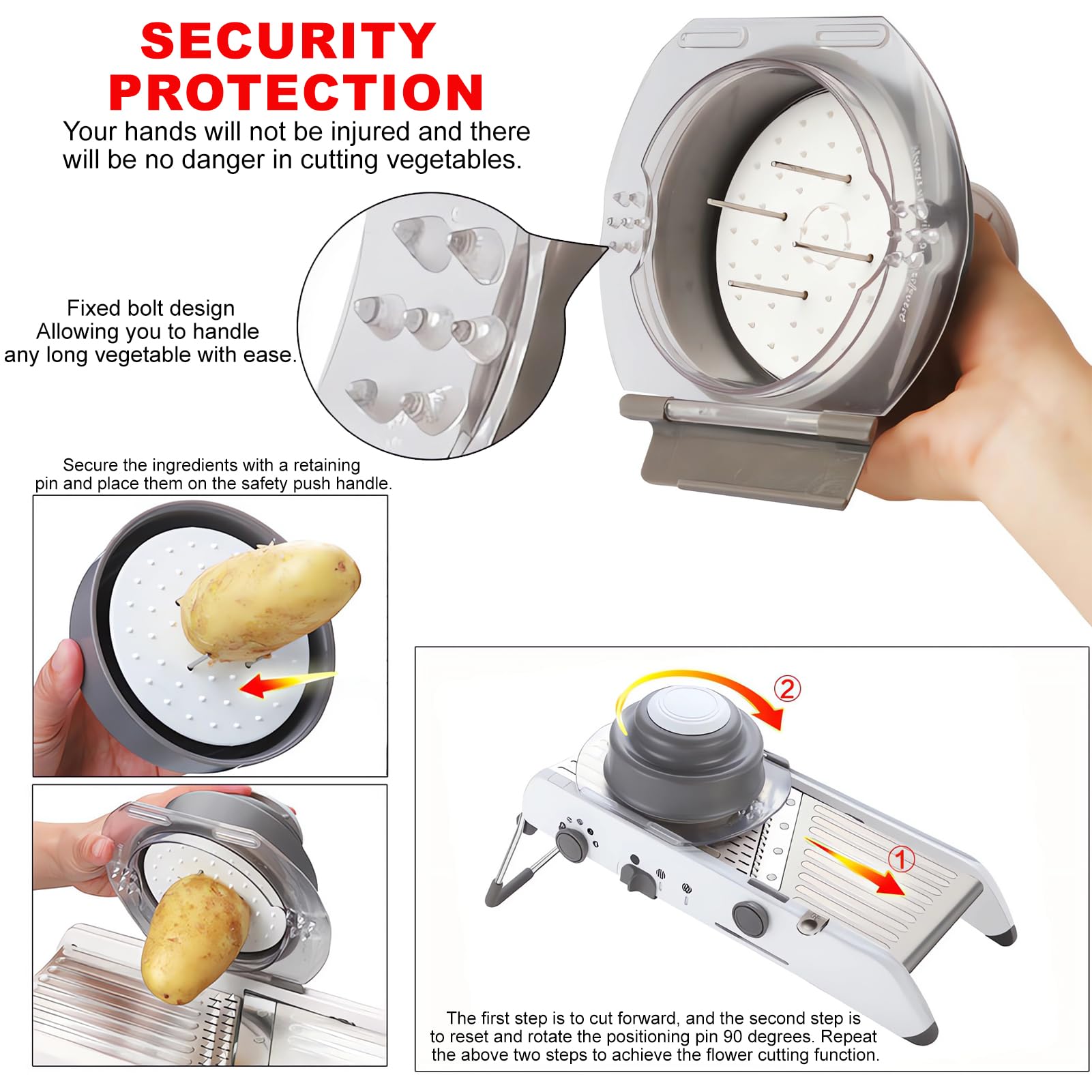 All-in-One-Mandolina per Verdure Professionale, Mandolina Affettatrice Regolabile, Taglia Verdure Manuale con Lame Regolabili Integrate, Tagliaverdure Multifunzione per Cipolla Cetriolo Carote Frutta