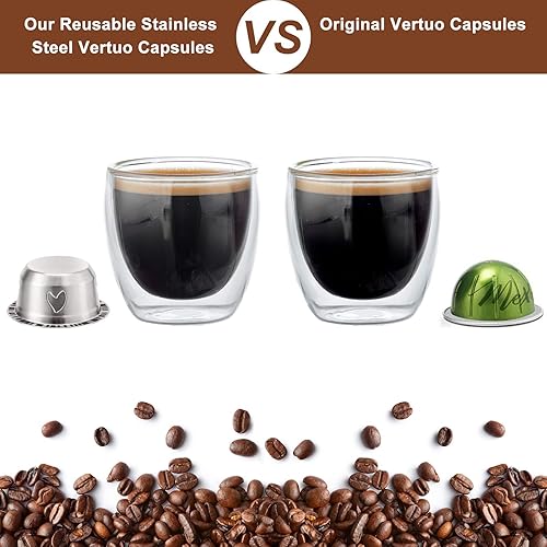 Miniatura 4 de Grasseed Cápsula Vertuo recargable, kit de cápsulas Vertuo de acero inoxidable reutilizable con 40 tapas de aluminio, cuchara, cepillo, preparación