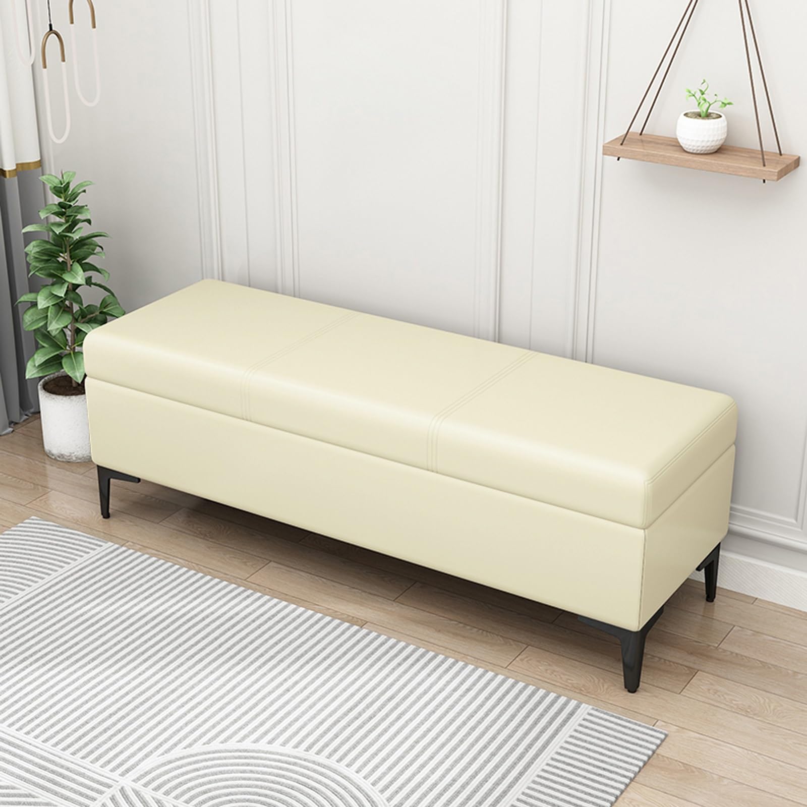 Banc ottoman de rangement extra-long robuste supportant 136 kg pour salon