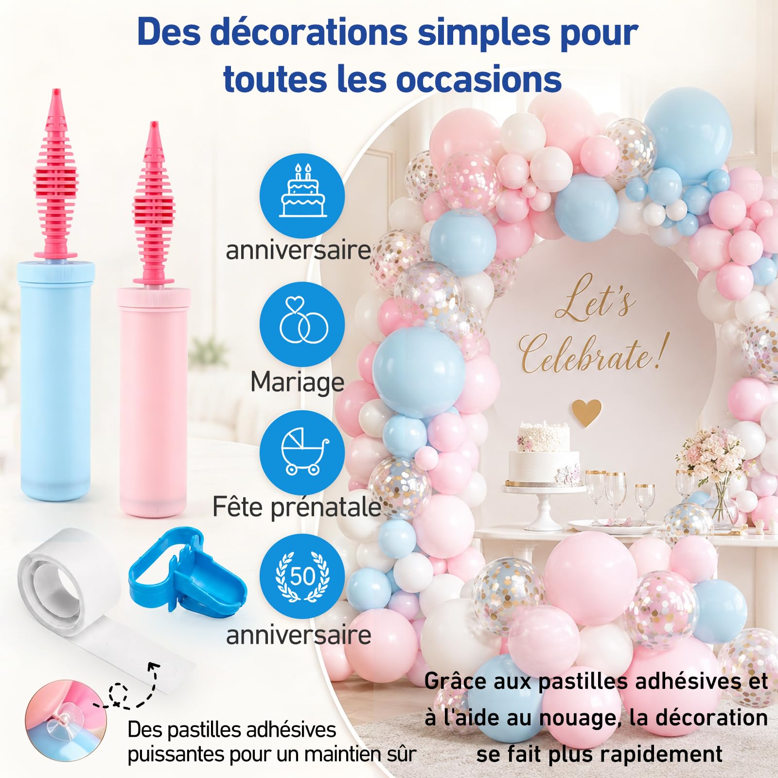 2 Pièces Pompe Ballon Sets, Gonfleur Ballon Anniversaire, Pompe À Ballon Manuelle, Pompe Ballon Anniversaire, Pompe A Air, pour Le Gonflage Manuel des Ballons, Couleurs Aléatoires