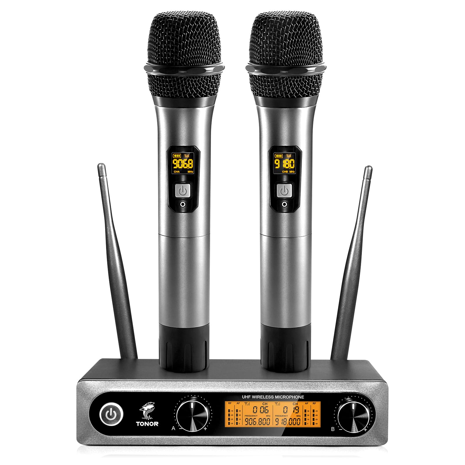 TONOR Wireless Microphone,Metal Dual Professional UHF Cordless Dynamic Mic Handheld Microphone System for Home Karaoke, Meeting, Party, Church, DJ, Wedding, Home KTV Set, 200ft(TW820)