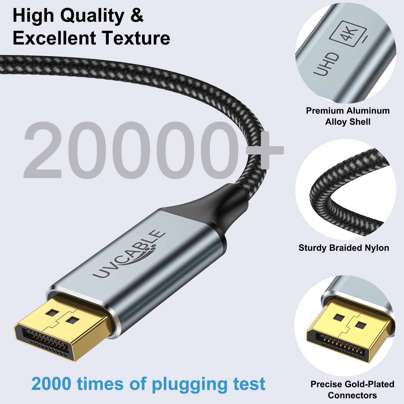Cavo DisplayPort da 1,8 m, confezione da 10 cavi DP 2K a 165 Hz, 144 Hz, 4 K a 60 Hz, cavo per display ad alta velocità placcato oro 144 Hz, per docking station, monitor da gioco, scheda grafica, TV,