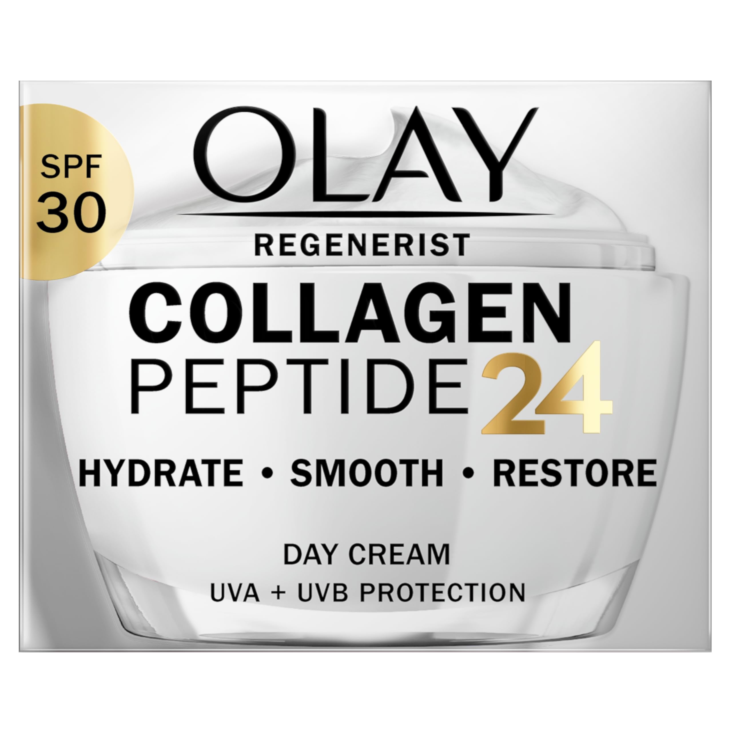 Olay Crema idratante Collagen Peptide 24 50 ml, crema viso con protezione SPF 30 + peptide di collagene e vitamina B3, idrata istantaneamente per 24 ore