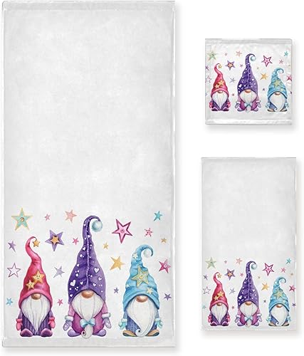 Miniatura 1 de ALAZA Juego de toallas de baño, gnomos de Navidad con estrellas, toallas de 3 piezas, 1 toalla de baño, 1 toalla de baño, 1 toalla de mano, juego de