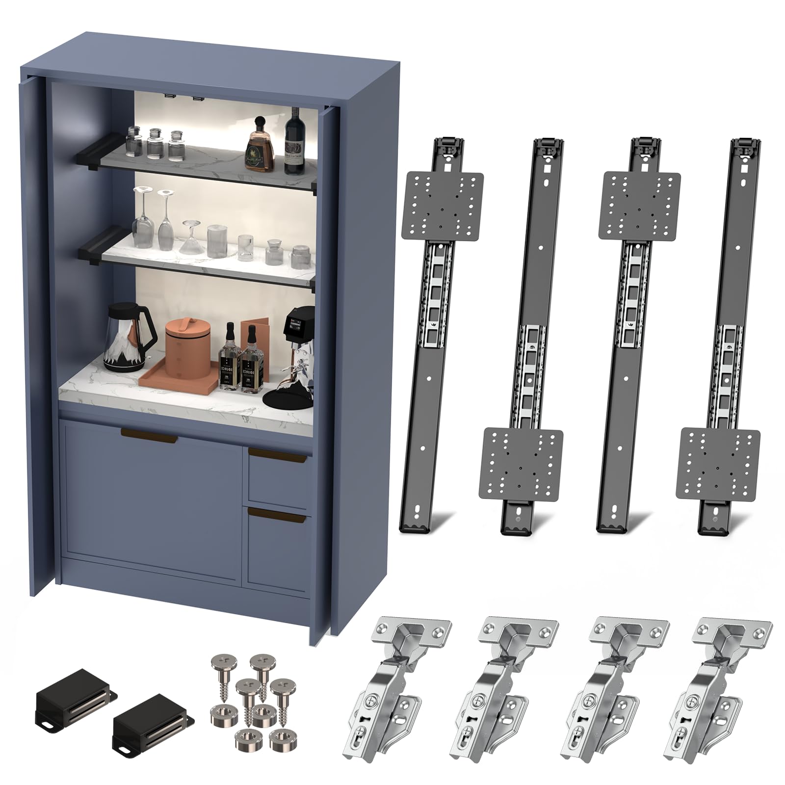 Cabinet Pocket Door Slide Hardware Kit, 24"/600mm 2PCS Inset Sliding Door Hinge System for Hidden Cabinet & Closet Doors