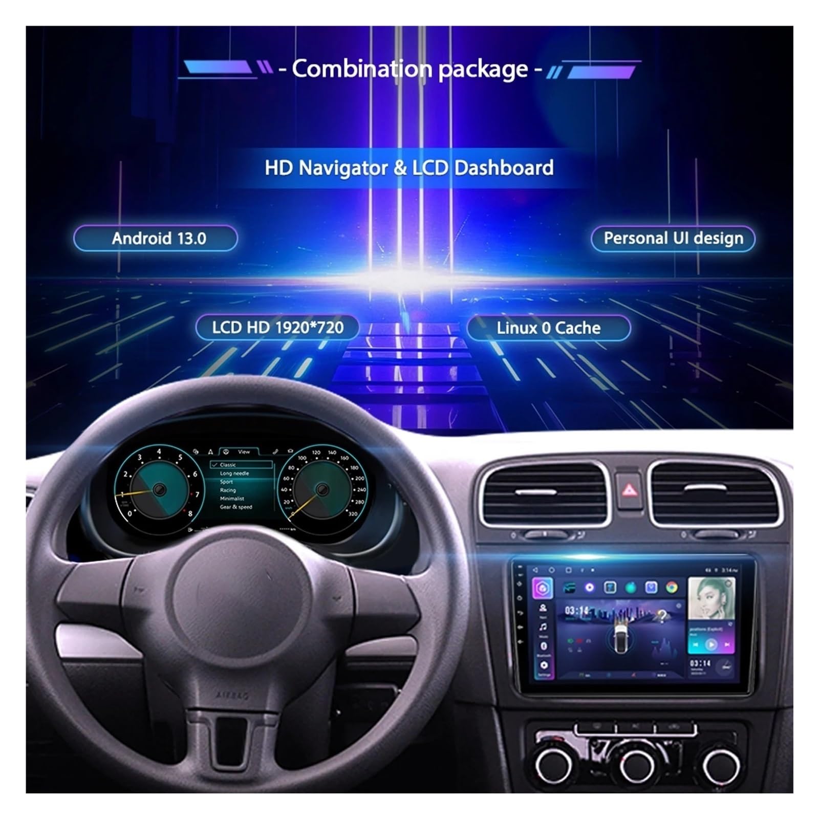 Cluster digitale per cruscotto LCD da 12,3 pollici compatibile con VW Golf 7 MK7 2013-2020 anni Supporto HDMI Radio Quadro strumenti Cockpit