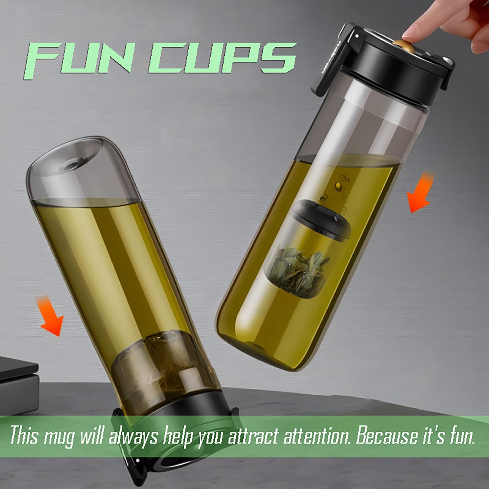 Teeflasche mit magnetischem Deckel Filter Tee-Wasser-Trennung Trinkbecher tragbare Glasteetasse Tee-Ei für losen Blatt-Tee Black 1200mL