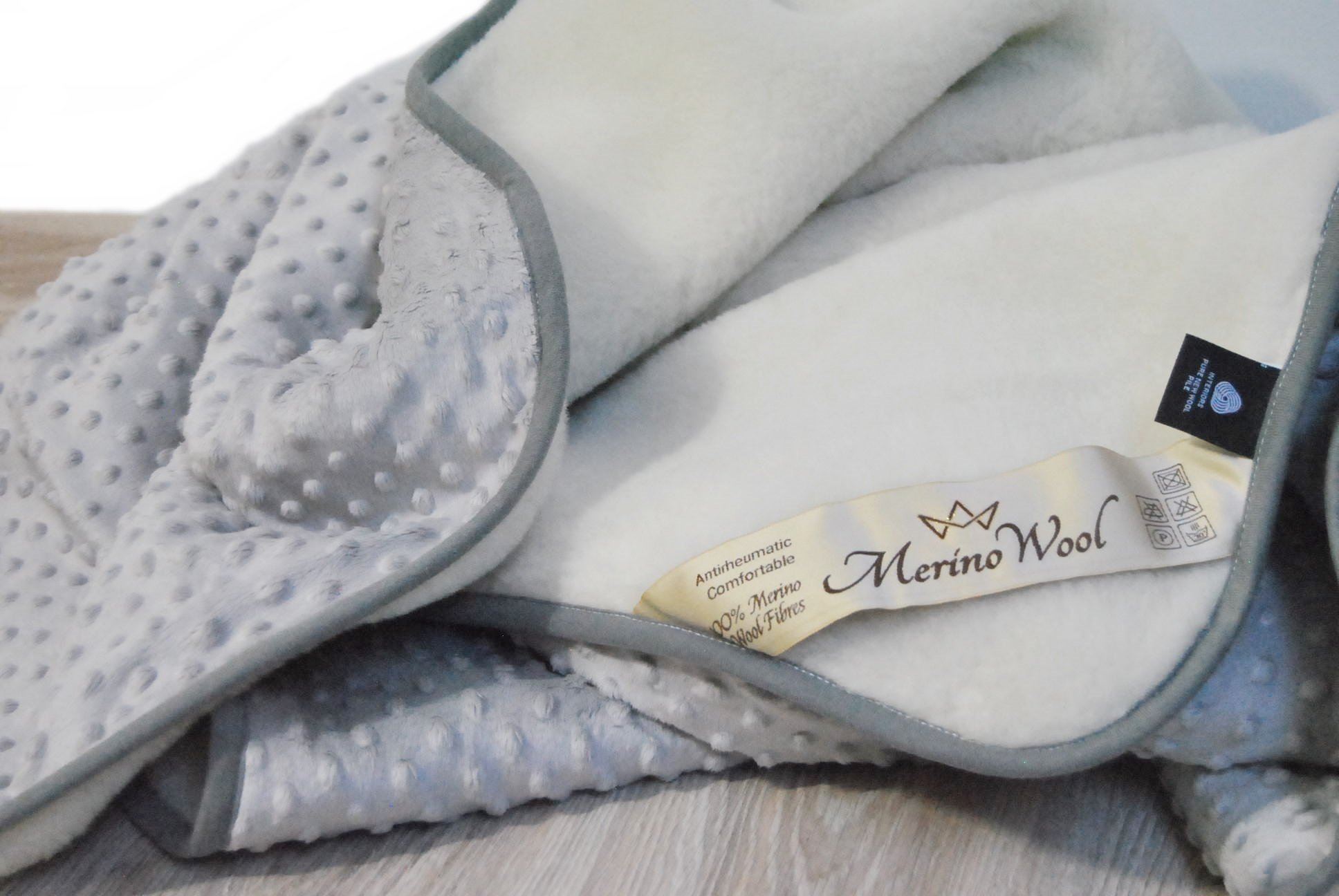 Merino Wool 2 w 1! WOOLAMRKED koc niemowlęcy, kaszmirowy koc, wełniana kołdra, naturalny, kocyk na łóżko dla niemowląt (75 x 100 cm, granatowy)