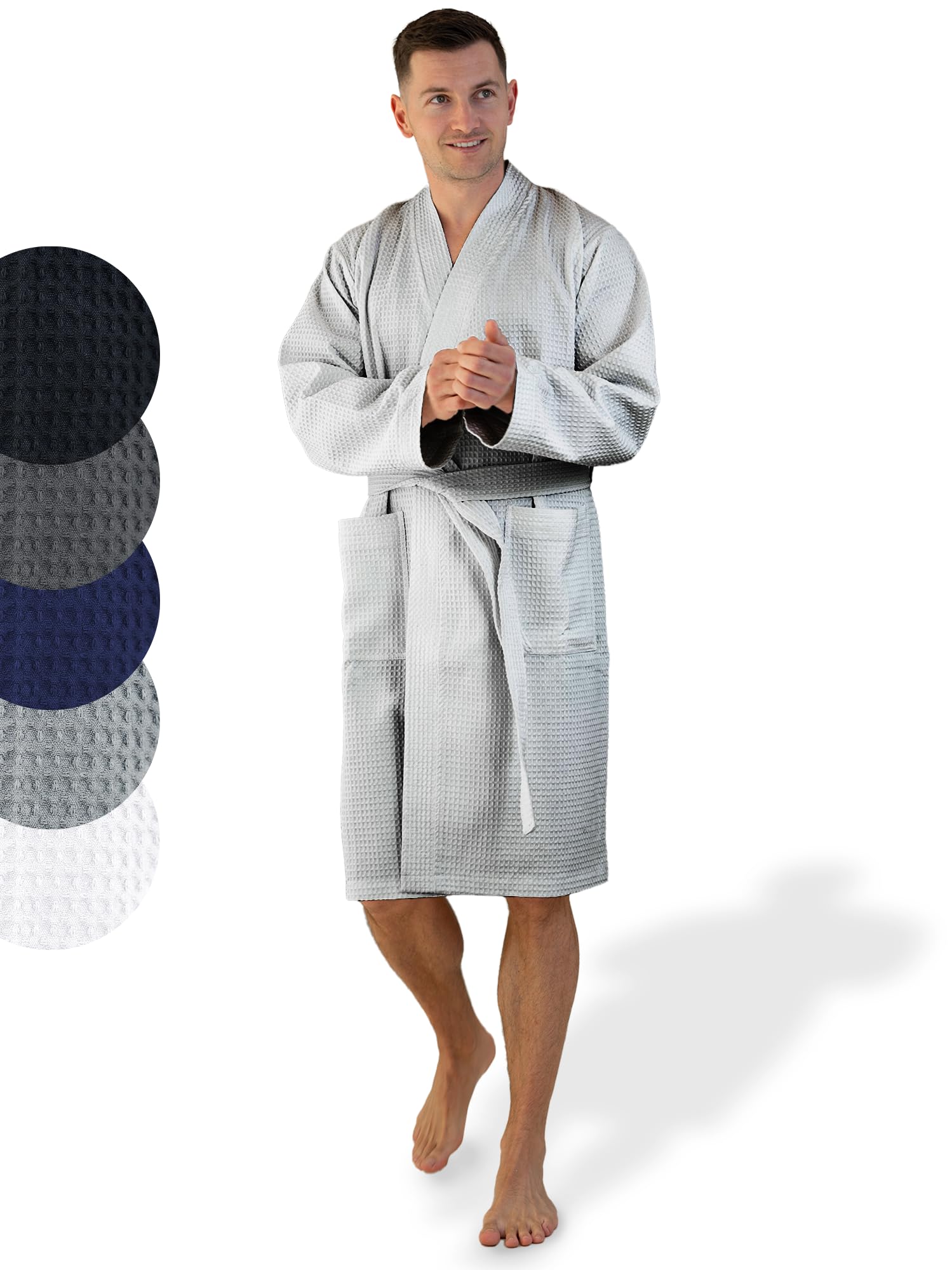 Herren Bademantel Waffelpique 100% Baumwolle mit Schalkragen Leicht Morgenmantel M bis XXL – Leichter Herren Bademantel, Bequem, Weich, Waschbar, Hohe Qualität, Ideal für den Frühling