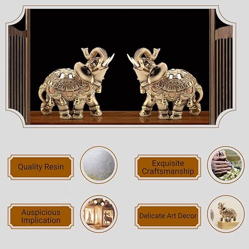 Miniatura 4 de Estatua de elefante dorado 5.5 Lucky Feng Shui, elefante tailandés con tronco hacia arriba, escultura coleccionable, decoración de riqueza