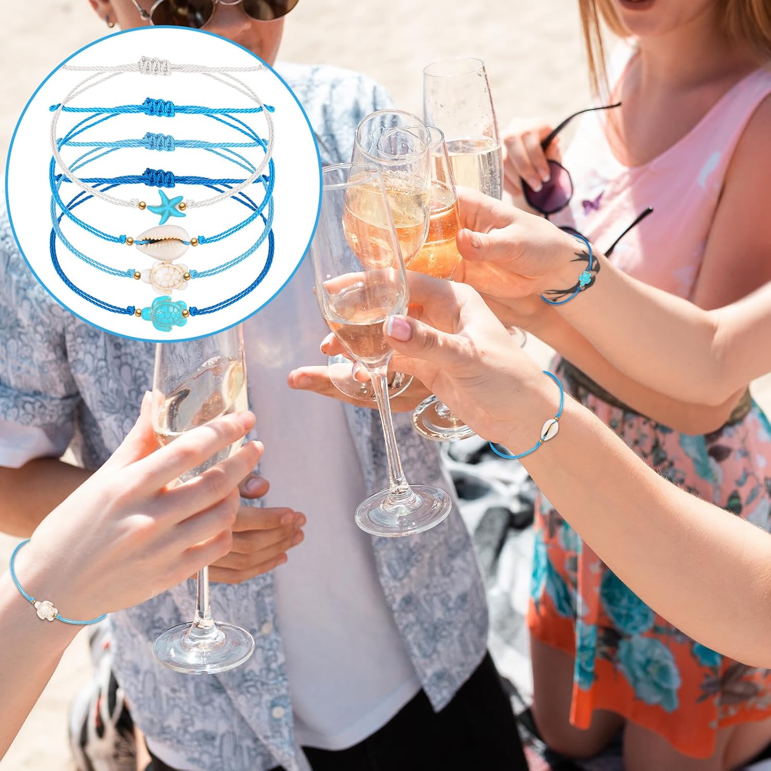 JarThenaAMCS 20Pcs Ocean Coastal String Bracelets Under The Sea Party Favors Starfish Sea Shell Turtle Tortoise Beads Adjustable Braided Bracelet for Women Family Friends Summer Beach Party Supplies - Image 4