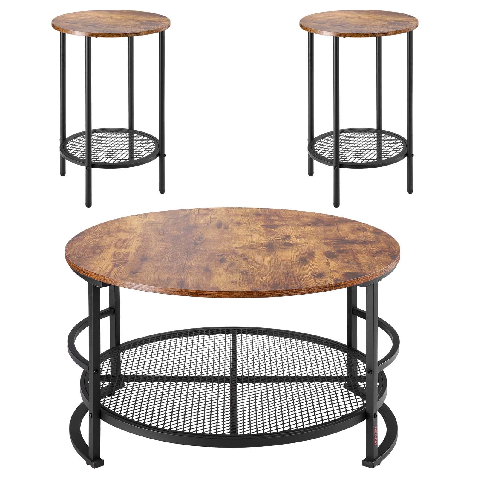 VEVOR 3-TLG. rundes Wohnzimmertisch-Set, (800 x 465 mm) Industrie-Couchtisch mit 2 runden Beistelltischen (40 x 60 cm), Sofatisch-Sets mit Metallbeinen, Satztische für Büro Wohnzimmer Wohnung
