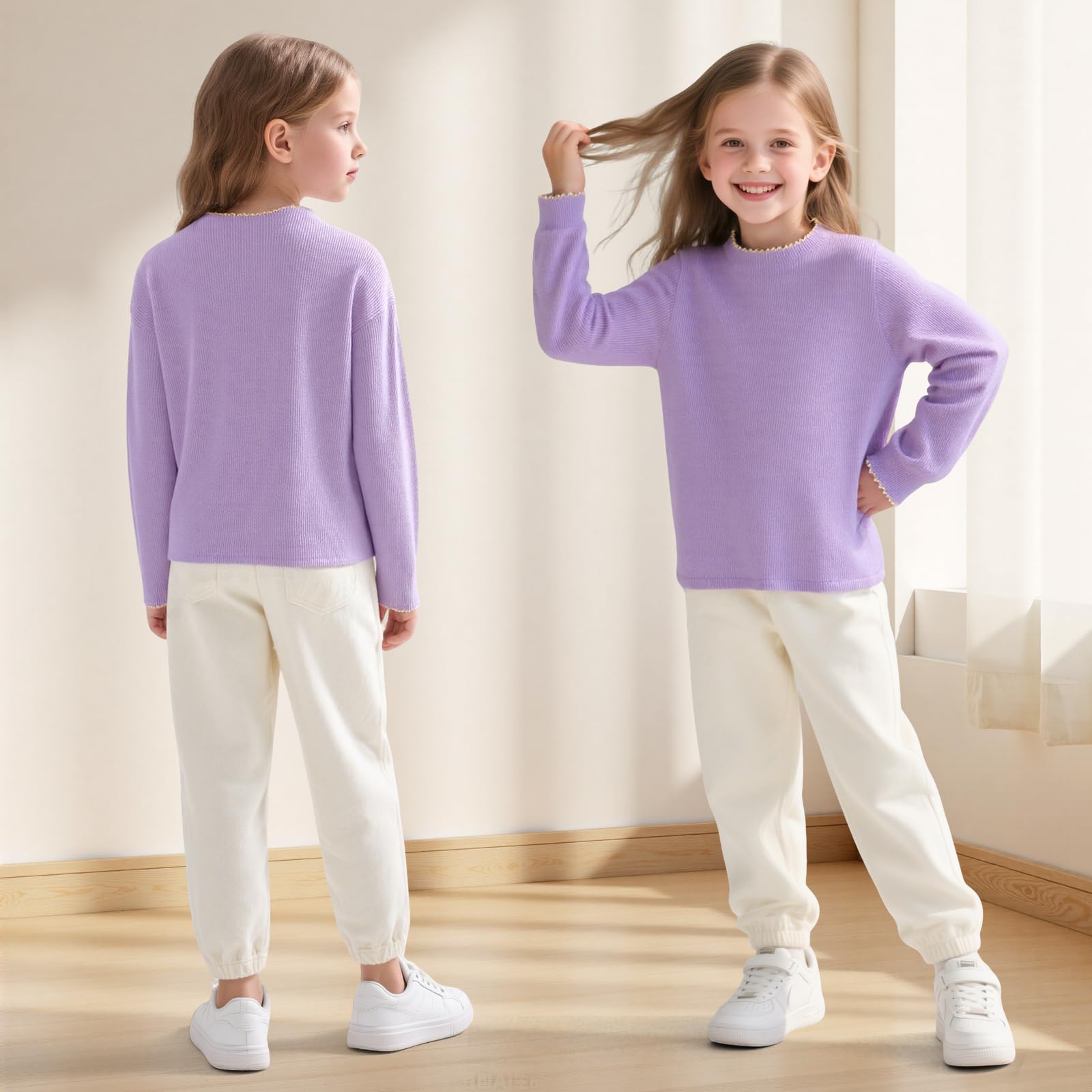 Maglia Termica Bambina Ragazza Manica Lunga Tinta Unita Base Termico Maglietta Mezzo Collo Alto Slim Fit Top Magliette Moda Abbigliamento Autunno Inverno Casual Pullover per età 7-13 Anni