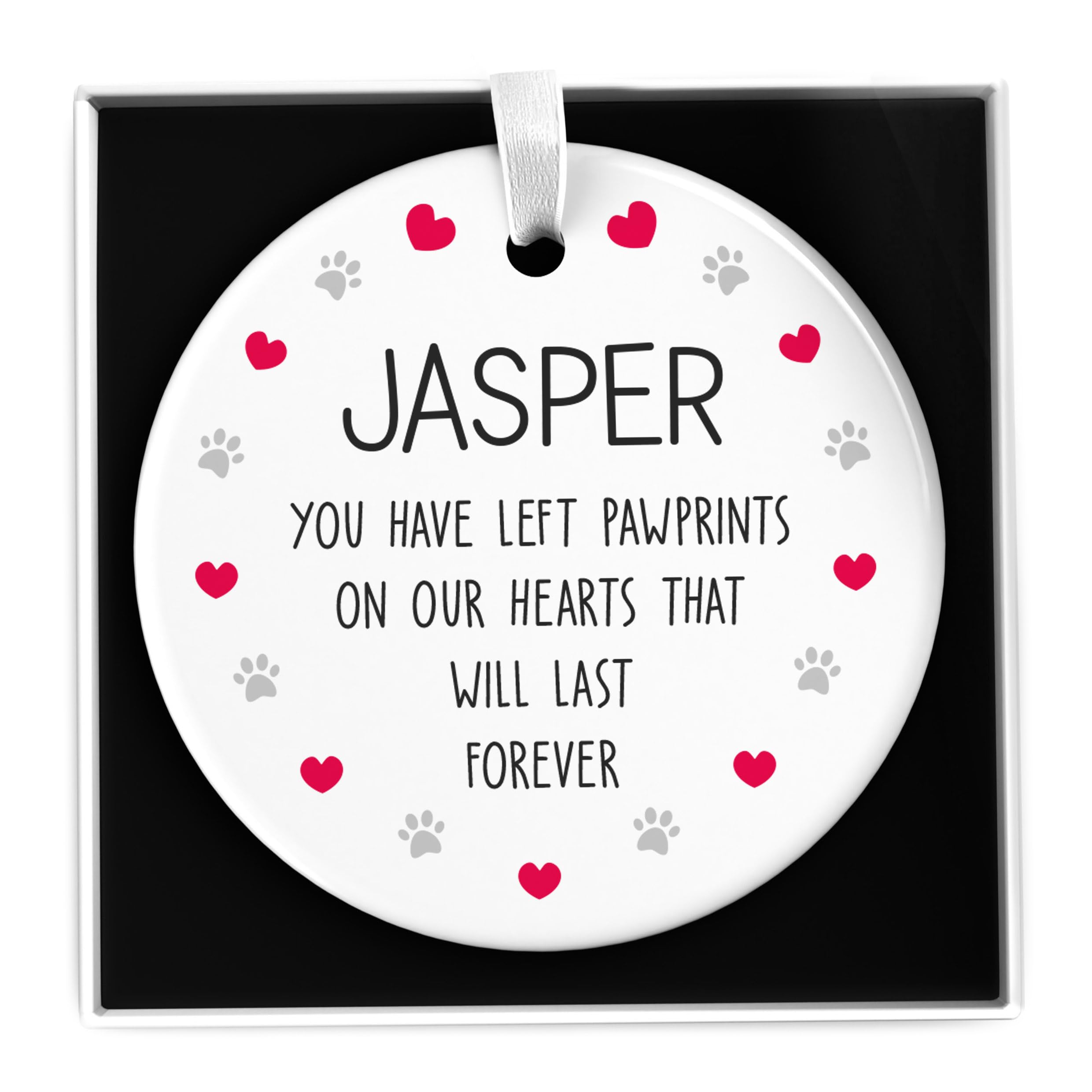 Pet Memorial Ornament, Personalised In Memory Cat Or Dog Bauble, You Left Pawprints On Our Hearts, Ceramic Christmas Pet Gift, With Gift Box