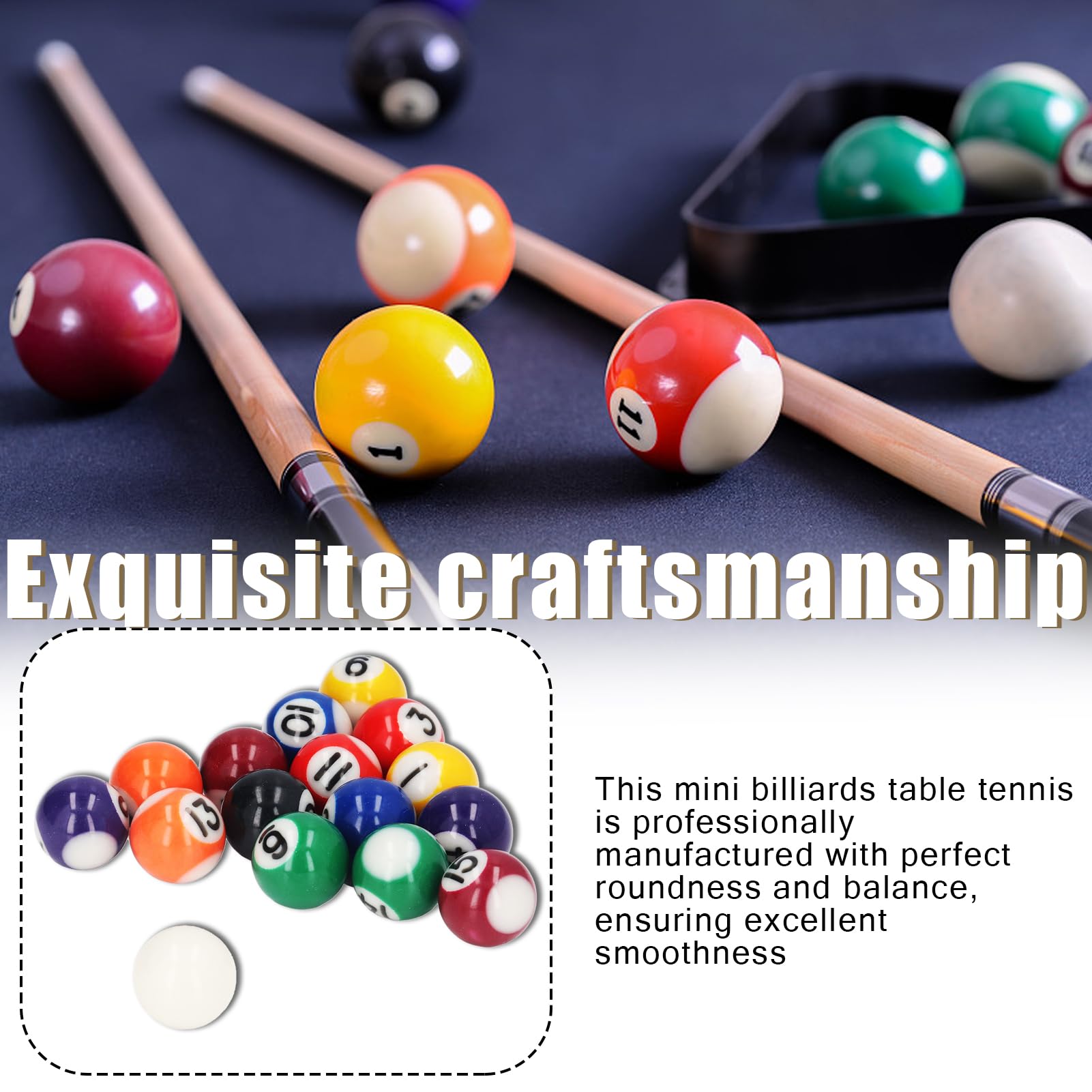 Set Mini Biliardo Americano con 16 Palline da 25mm in Resina per Tavolo da Gioco