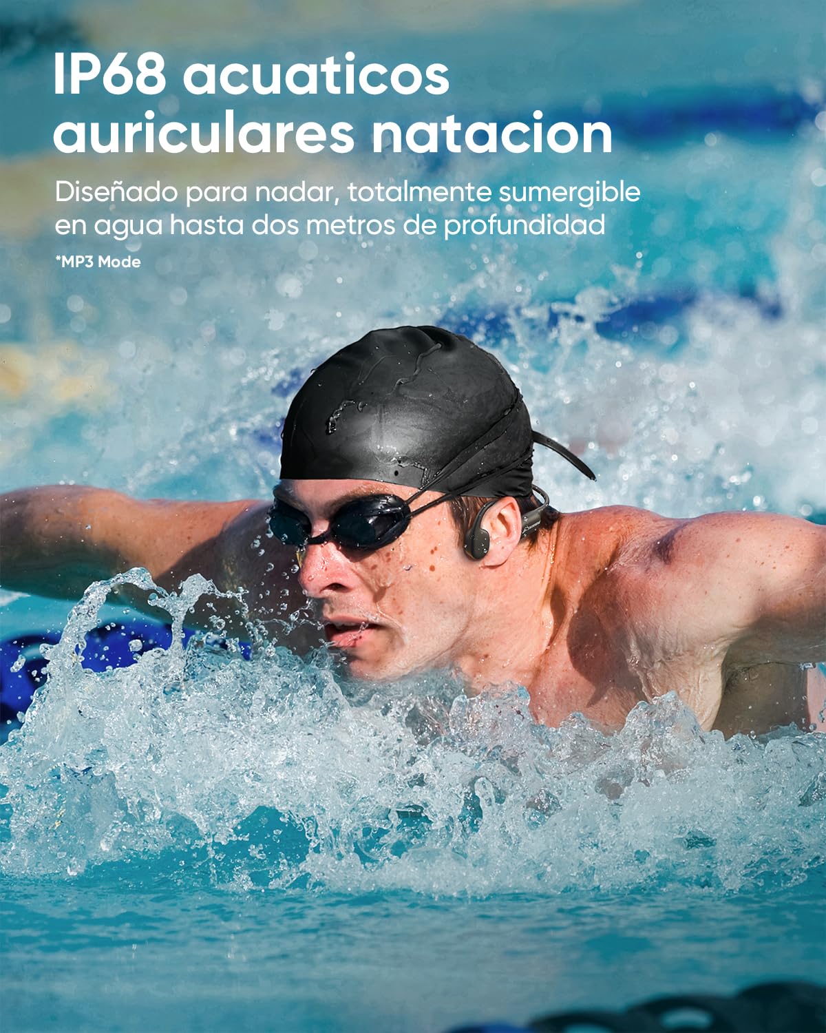 Guudsoud Cuffie per corsa, auricolari a conduzione ossea per nuoto, con protezione impermeabile IP68, adatte per sport acquatici e nuoto