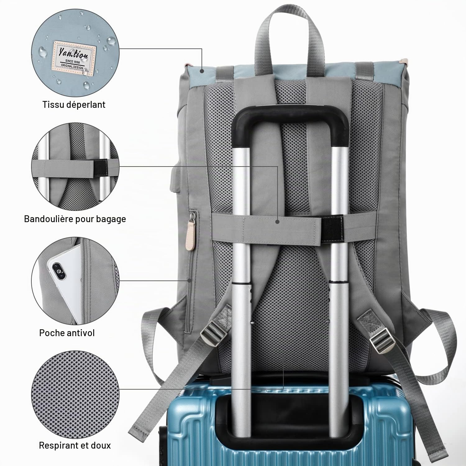 YAMTION Sac à Dos pour Ordinateur Portable 17" pour Homme et Femme avec Compartiment pour Ordinateur Portable pour École,Les Filles,Les Garçons,Les Adolescents