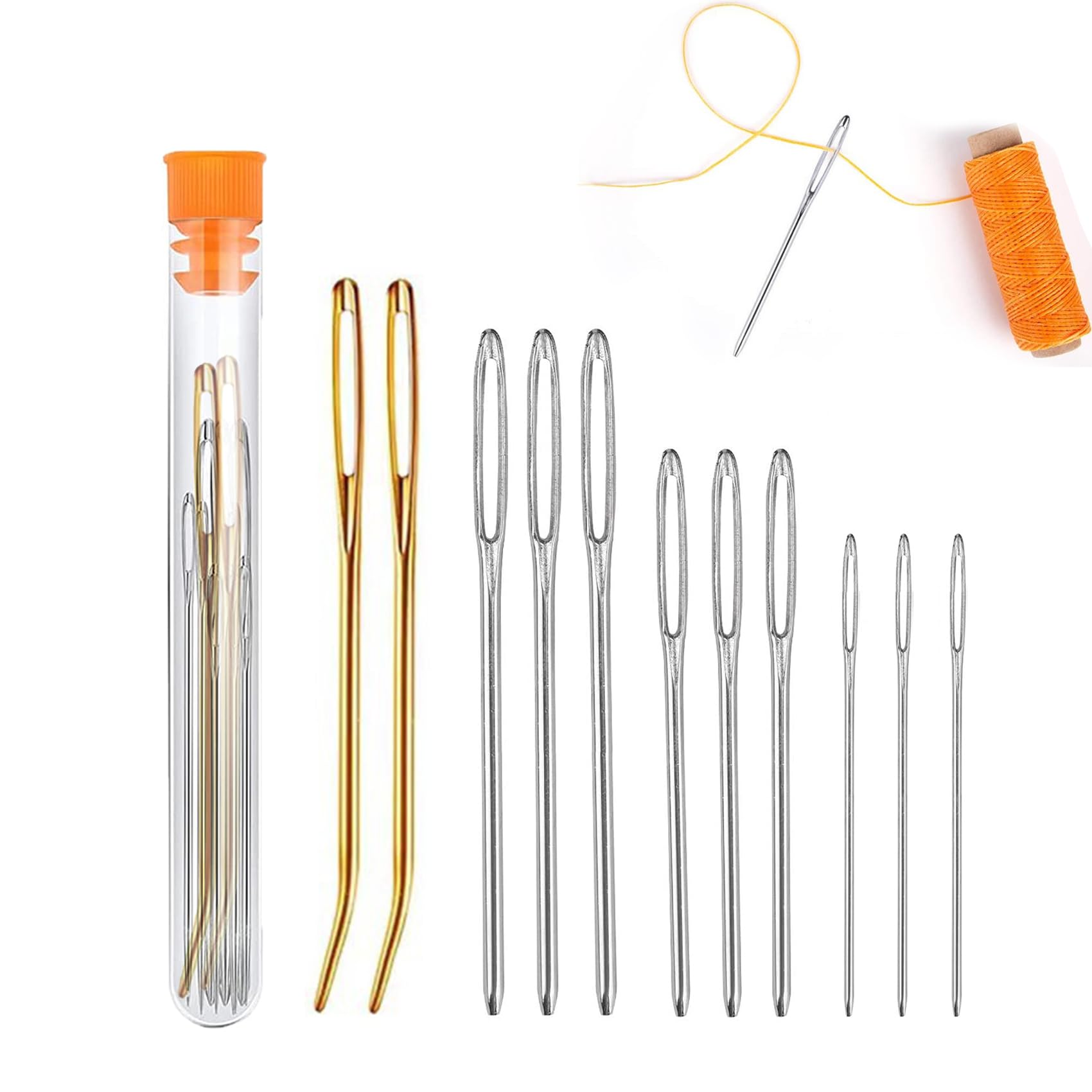 Eupneicu Silver Hand Sewing Needles [11 Pieces], Large Eye Needles, Large Eye Needle Set For Upholstery, Wool, Sewing, Knitting [3 Sizes]