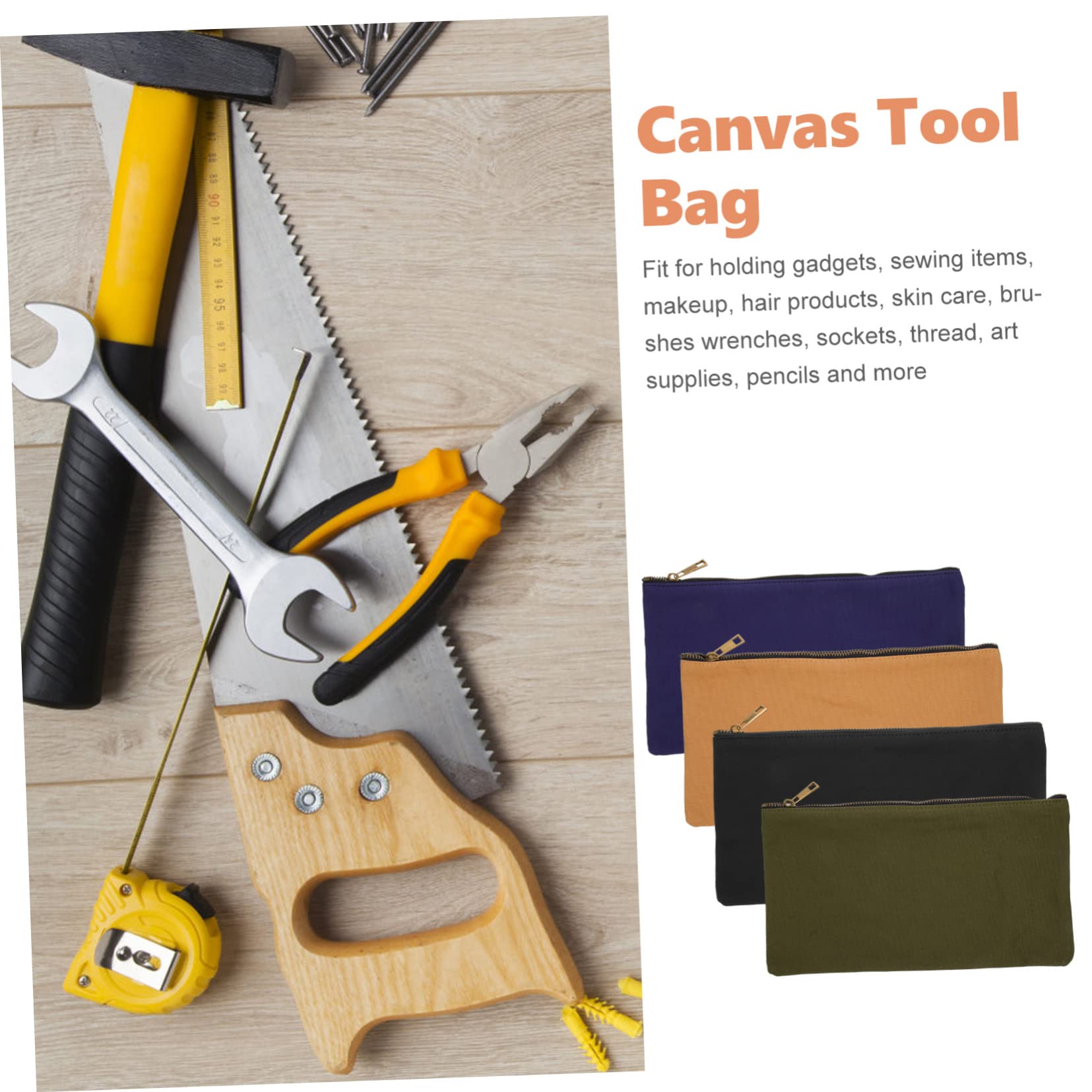 Pochette à Outils en Toile à Fermeture Éclair, 4 Pièces
