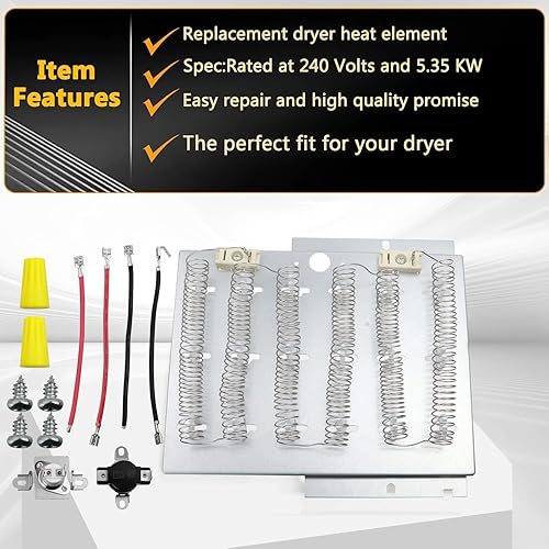 Miniatura 6 de Elemento calefactor de secadora 964p3 61927, sustituye al número de pieza 964p3 61927 D510329p 61195, compatible con los modelos ADE3SRGS173TW01