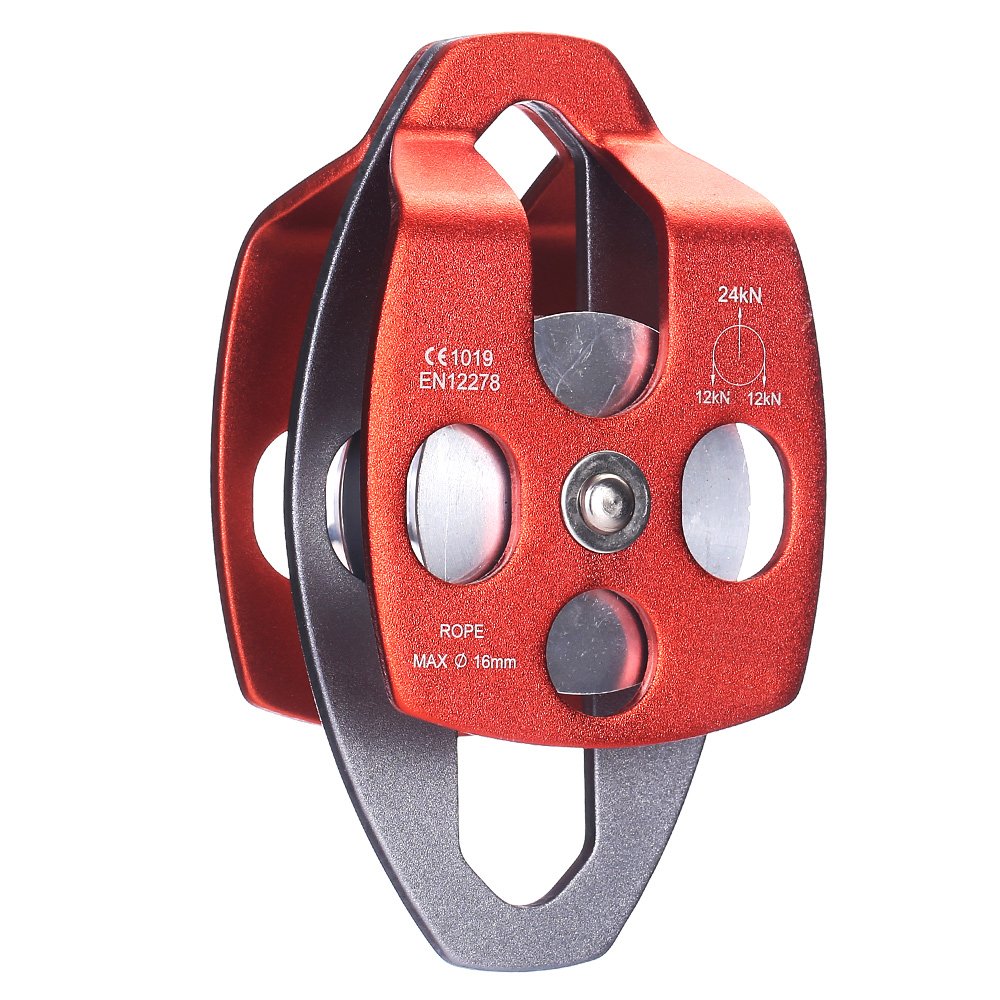 wellsem Aluminum 24KN Large Twin Sheave Double Pulley/MAX Rope 5/8 or 16mm for Rescue/Lifting/Climbing