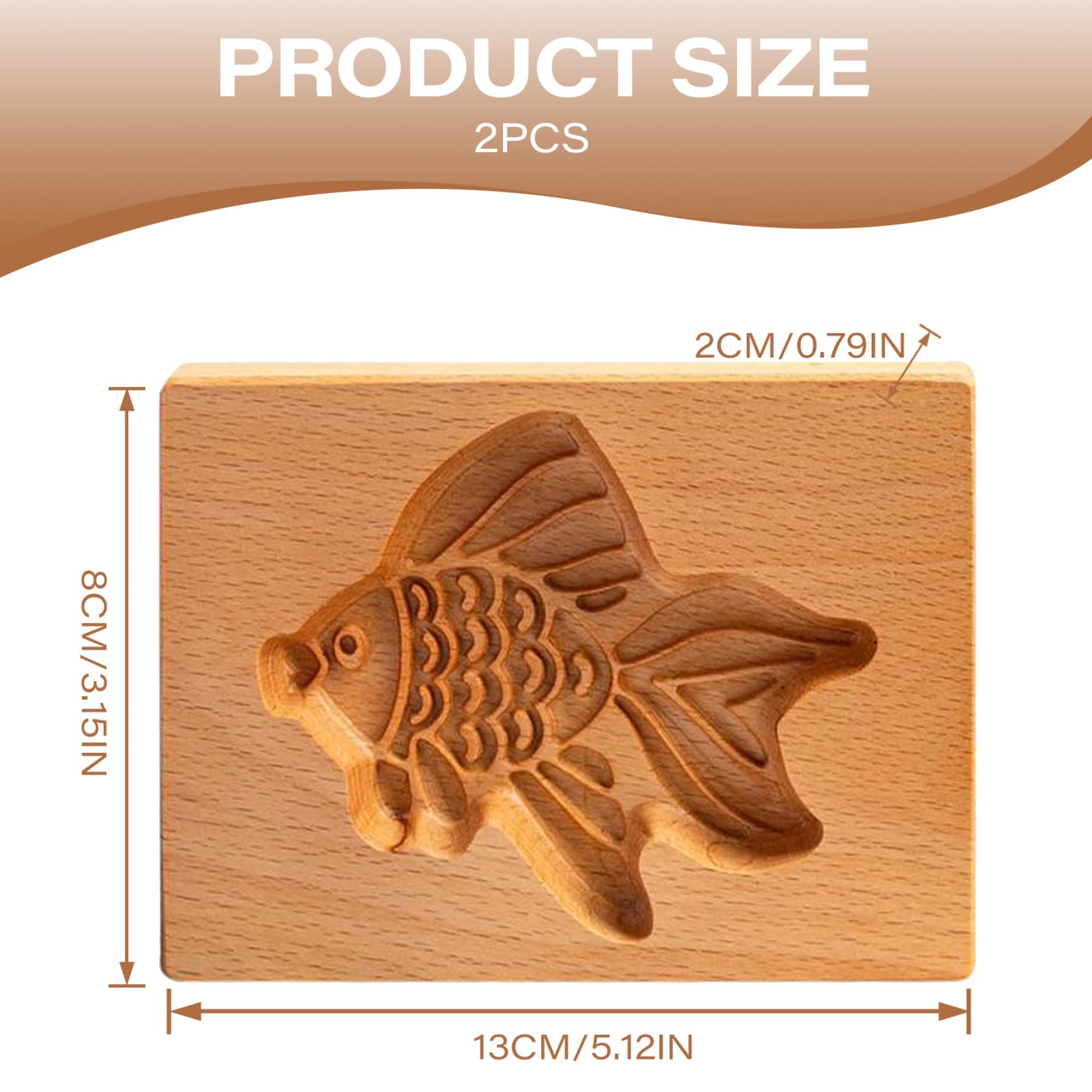 Drewniane foremki do ciastek, herbatniki, pieczątka na ciasteczka 2 szt. Foremka wykrawania ciasteczek w kształcie ryby 3D DIY Prasa Pieczenie kuchni Rzeźbione wypukłe ciasteczko