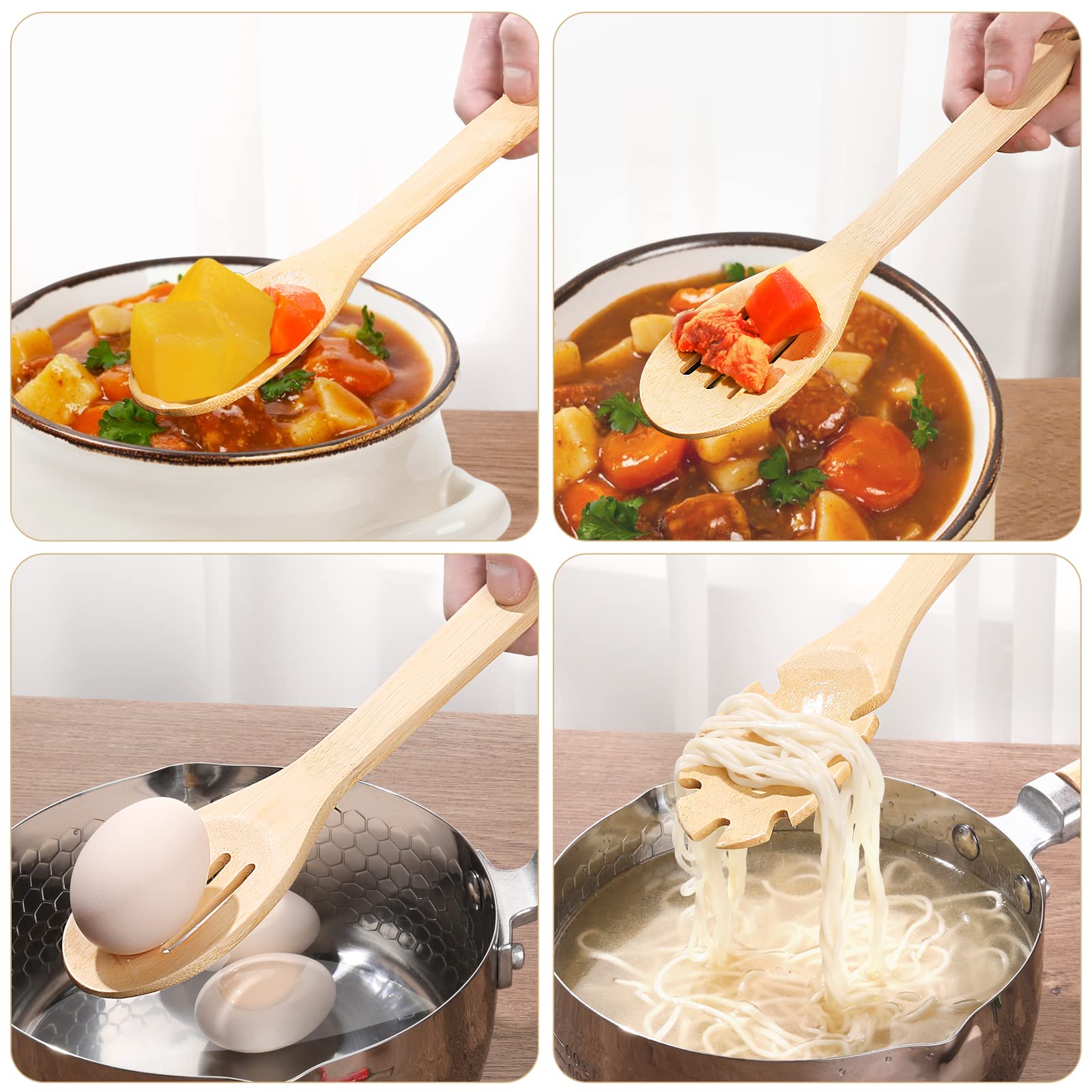 Lot De 2 Cuillères En Bambou Pour Cuisine - Spatules En Bois Robustes - Entretien Facile - Idéales Pour Cuisson Et Préparation