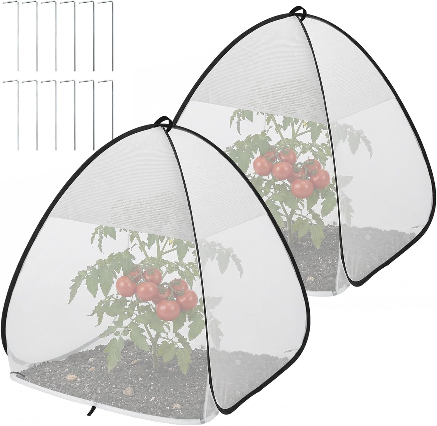 2 Pcs Pop Up Garden Netting Bug and Shade Covers, 22" x 22" x 22" Plant Sun Shade Top Bird Netting Tents, Insect Barrier Sun Protection Plant Cover Tent for Outdoor Plants Vegetables Fruits (White)