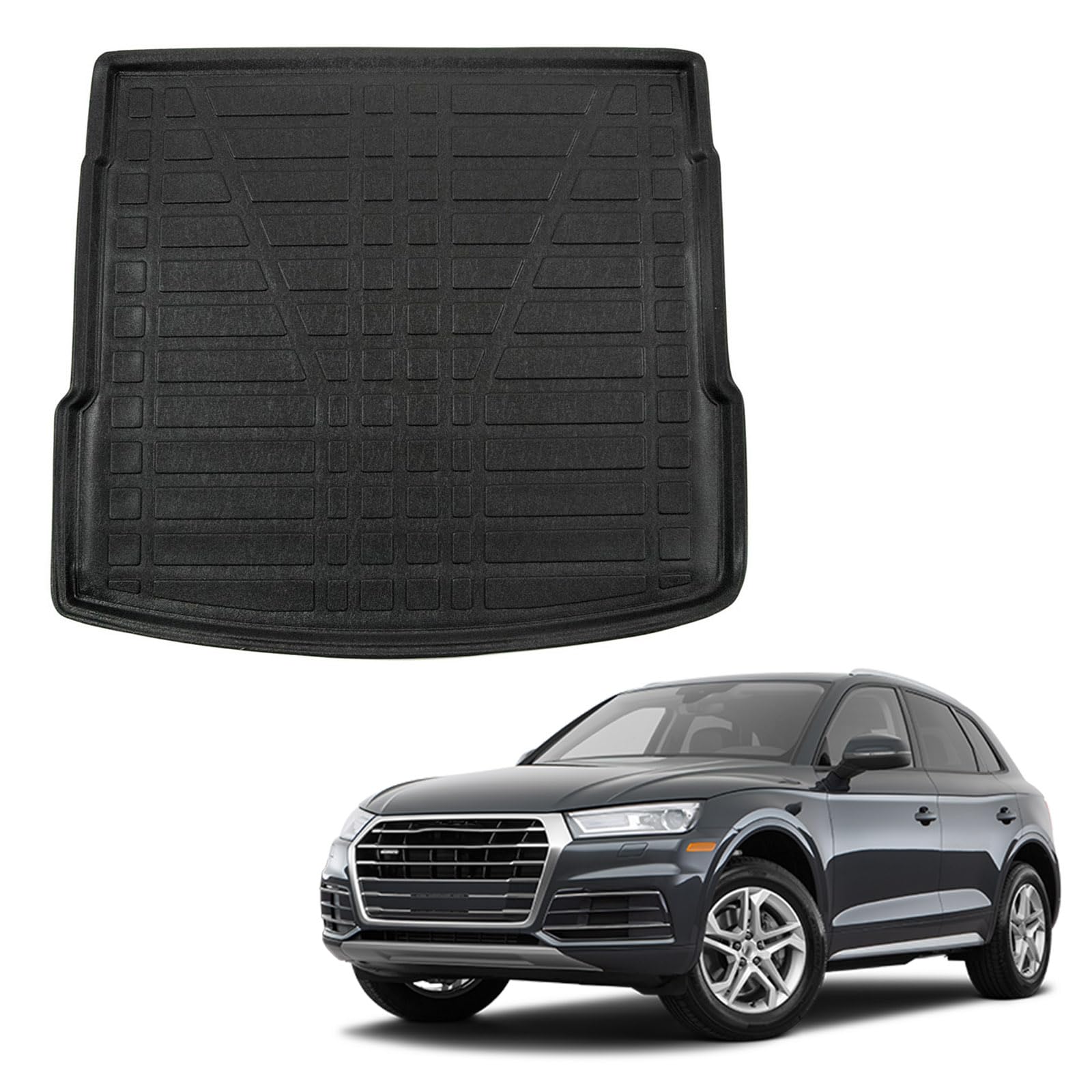 SCOUTT Vasca Bagagliaio per Audi Q5 2 FY 2017-2024, in TPE su Misura, Proteggi Baule con Bordo Alto 4 cm, Antiscivolo, Inodore