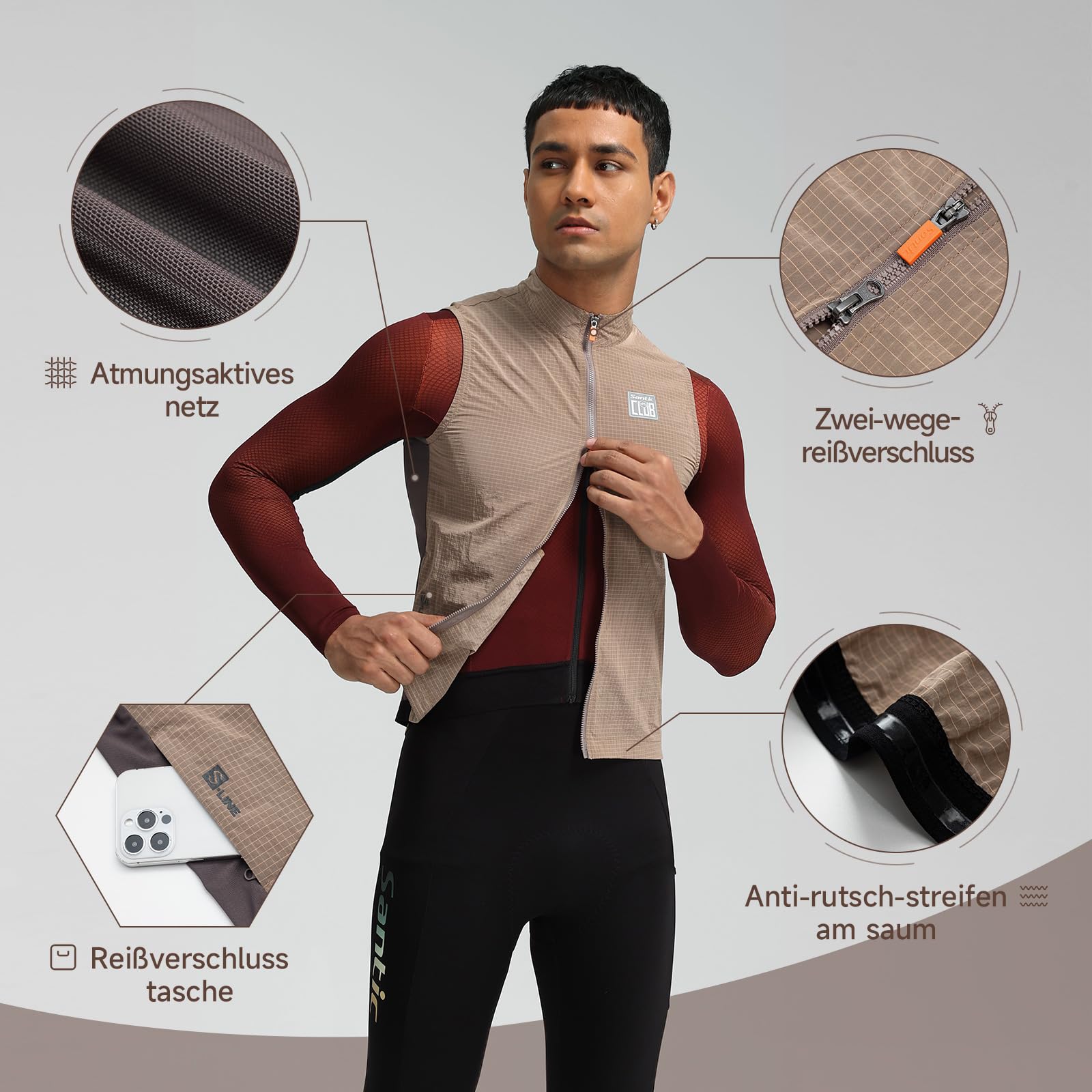Santic Gilet da ciclismo da uomo e da donna, senza maniche