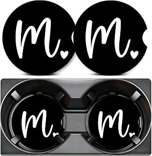 2PCS Initial M Car Cup Holder Coasters Neoprene Universal 2.75" | Anti-Slip Rubber Mat Initial Car Accessories Interior Decor with Finger Slot, Monogram Gifts for Women, Men, Driver