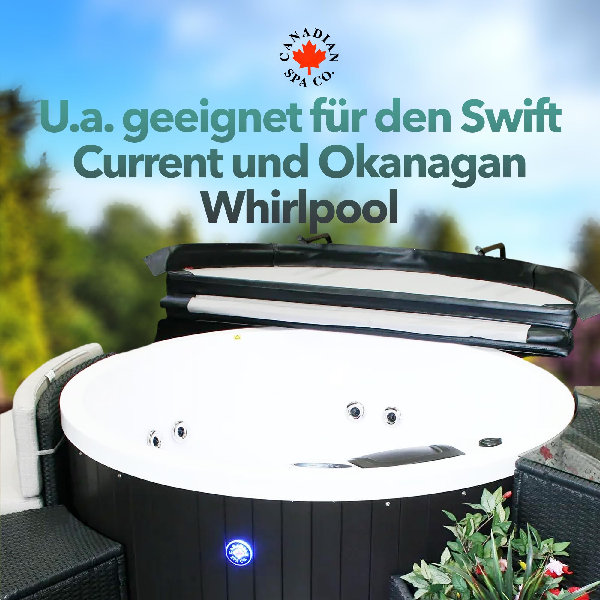 CANADIAN SPA CO. Składana pokrywa do okrągłych wanien z hydromasażem, odpowiednia do wanien z hydromasażem Swift Current i Okanagan, podnośnik do pokrywy wanny z hydromasażem