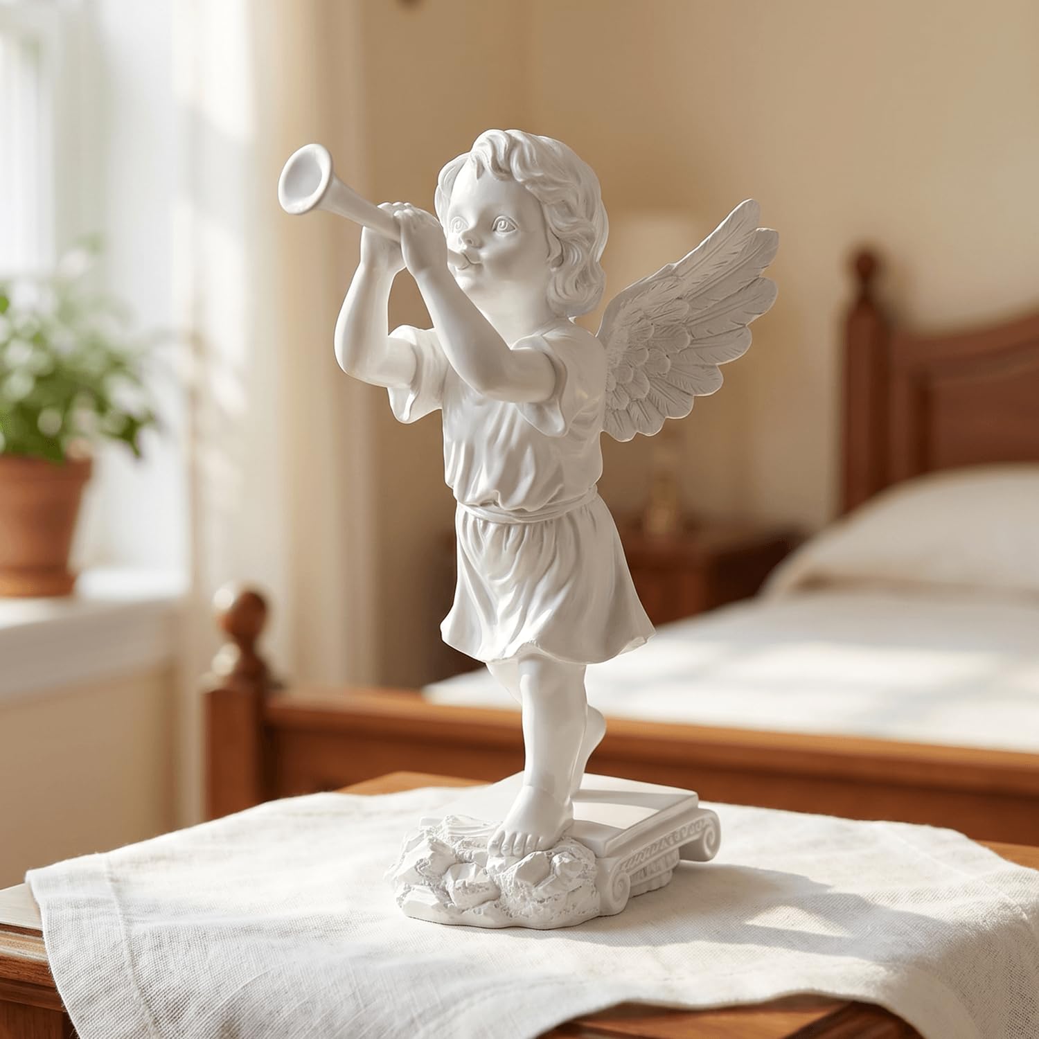 Vanzune White Cherub Angel Statue Resin Angel Figurine With Horn Angel Sculpture For Home Decor, Religious Gifts, And Shelf Display